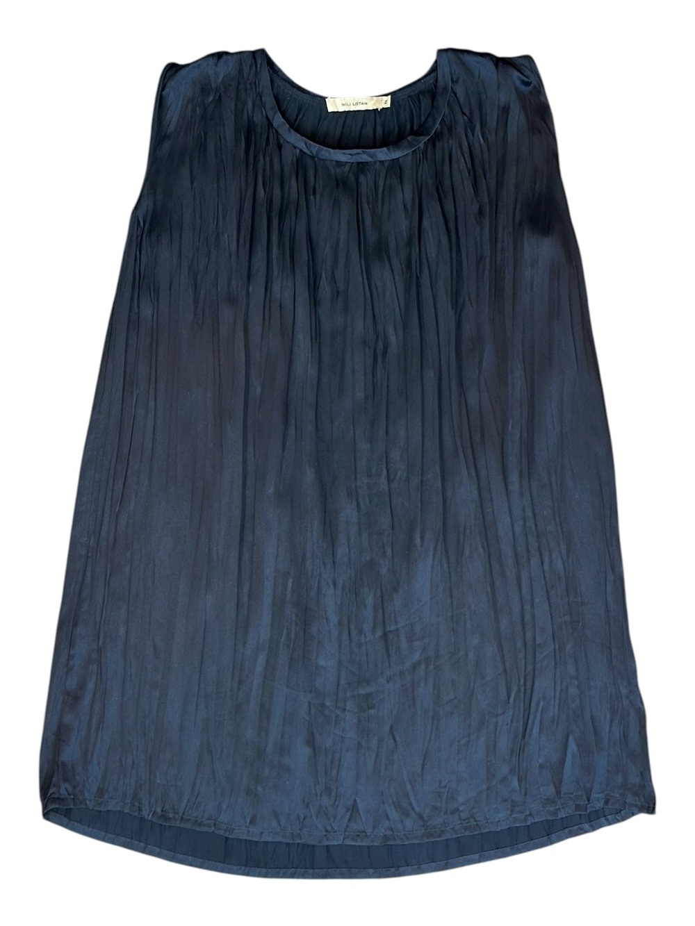 Nili Lotan 100% Silk Pleated Sleeveless Shift Mini Dress Navy Blue Women’s XS